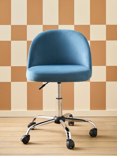 Chaise de bureau à roulettes enfant en velours bleu+rose poudré 3 - vertbaudet enfant 