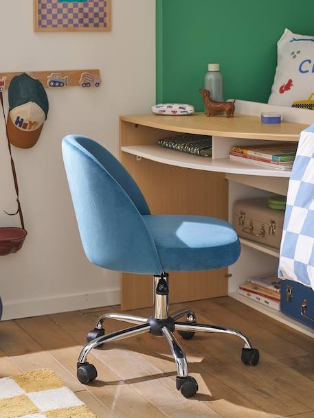 Chaise de bureau à roulettes enfant en velours bleu+rose poudré 1 - vertbaudet enfant 