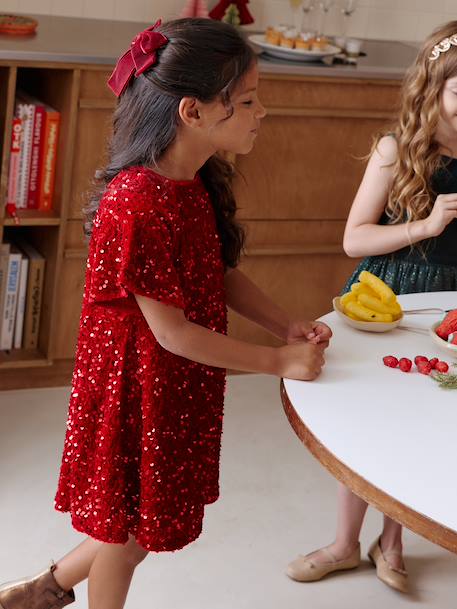 Robe fille en velours et sequins rouge 2 - vertbaudet enfant 