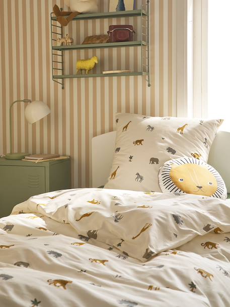 Parure housse de couette et taie d'oreiller enfant WILD ANIMALS blanc imprimé 3 - vertbaudet enfant 