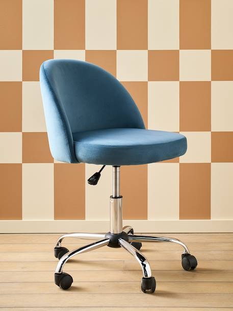 Chaise de bureau à roulettes enfant en velours bleu+rose poudré 2 - vertbaudet enfant 