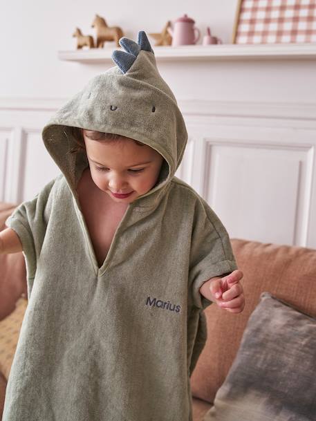 Poncho de bain bébé avec coton recyclé personnalisable Animal beige+ocre+olive+rose pâle 17 - vertbaudet enfant 