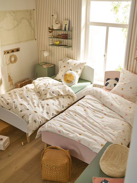 Parure housse de couette et taie d'oreiller enfant WILD ANIMALS blanc imprimé 5 - vertbaudet enfant 