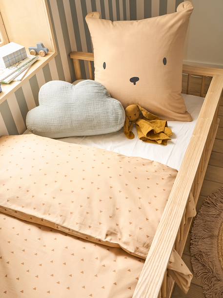 Parure housse de couette + taie d'oreiller OURSON, avec coton recyclé beige imprimé 1 - vertbaudet enfant 