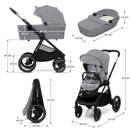 Poussette 2 en 1 Kinderkraft NEA 2 avec Nacelle Spacieuse, Roues Amorties, Siège Réversible et Pliage Compact Beige+Beige/sable+Gris+Gris clair+Noir+Noir/argent 24 - vertbaudet enfant 
