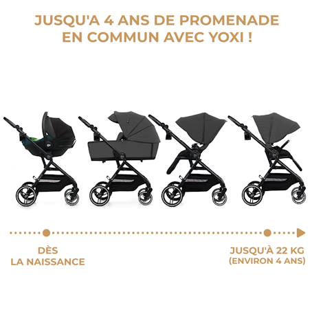 Poussette 2 en 1 Kinderkraft YOXI avec Nacelle Pliable, Siège Réversible, Roues Increvables et UPF50+ Gris+Noir 5 - vertbaudet enfant 