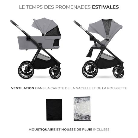 Poussette 2 en 1 Kinderkraft NEA 2 avec Nacelle Spacieuse, Roues Amorties, Siège Réversible et Pliage Compact Beige+Beige/sable+Gris+Gris clair+Noir+Noir/argent 22 - vertbaudet enfant 