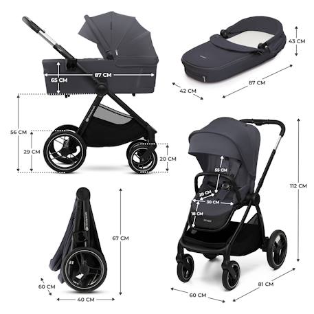 Poussette 2 en 1 Kinderkraft NEA 2 avec Nacelle Spacieuse, Roues Amorties, Siège Réversible et Pliage Compact Beige+Beige/sable+Gris+Gris clair+Noir+Noir/argent 18 - vertbaudet enfant 