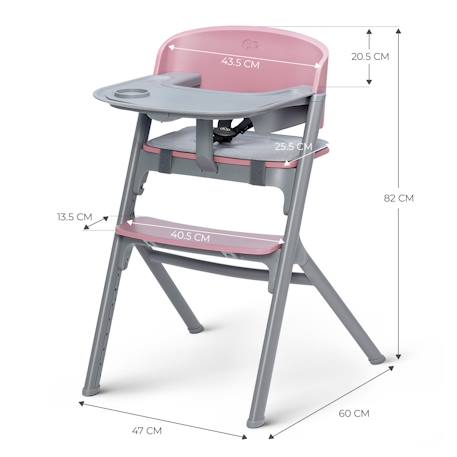Chaise Haute Évolutive Kinderkraft LIVY 3 en 1 avec Assise Réglable, Repose-Pieds Ajustable et Design Ergonomique Gris+Rose 12 - vertbaudet enfant 