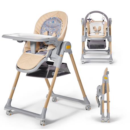 Chaise Haute et Transat LASTREE 2 en 1 avec Hauteur Réglable, Dossier Inclinable et Harnais 5 Points Beige+Gris+Rose 1 - vertbaudet enfant 