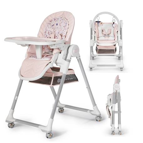 Chaise Haute et Transat LASTREE 2 en 1 avec Hauteur Réglable, Dossier Inclinable et Harnais 5 Points Beige+Gris+Rose 13 - vertbaudet enfant 