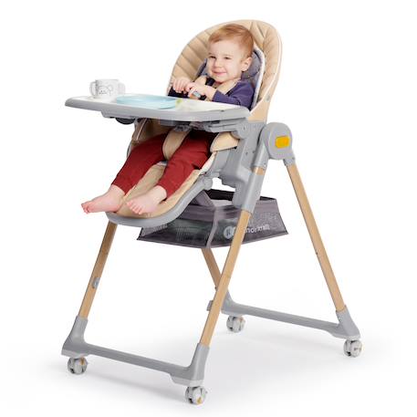 Chaise Haute et Transat LASTREE 2 en 1 avec Hauteur Réglable, Dossier Inclinable et Harnais 5 Points Beige+Gris+Rose 4 - vertbaudet enfant 
