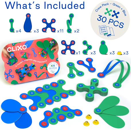 Crew pack (bleu/vert) clixo - jeu de construction magnétique, flexible, durable et imaginatif – 30 pièces – dès 4 ans Bleu 2 - vertbaudet enfant 