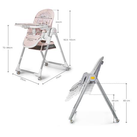 Chaise Haute et Transat LASTREE 2 en 1 avec Hauteur Réglable, Dossier Inclinable et Harnais 5 Points Beige+Gris+Rose 18 - vertbaudet enfant 
