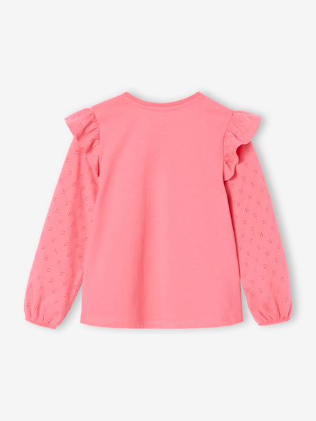 Tee-shirt blouse fille manches longues à volant personnalisable écru+rose 9 - vertbaudet enfant 