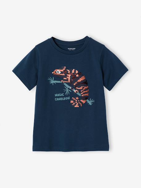 Tee-shirt garçon motif à sequins réversibles blanc+bleu nuit+bleu océan+écru+vert d'eau 13 - vertbaudet enfant 