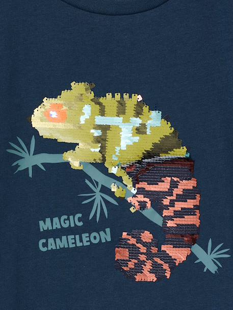 Tee-shirt garçon motif à sequins réversibles blanc+bleu nuit+bleu océan+écru+vert d'eau 16 - vertbaudet enfant 