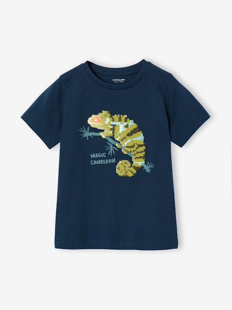 Tee-shirt garçon motif à sequins réversibles blanc+bleu nuit+bleu océan+écru+vert d'eau 12 - vertbaudet enfant 