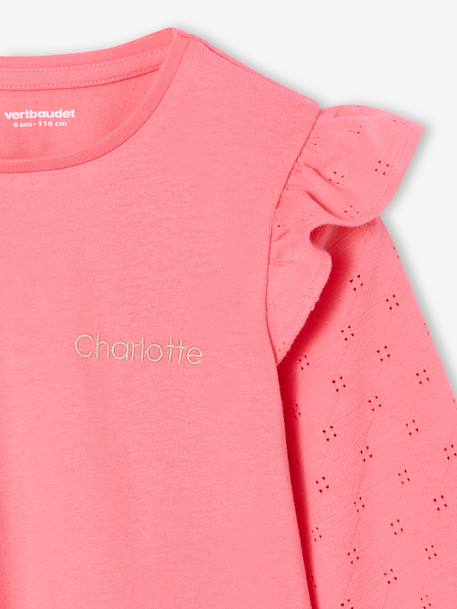 Tee-shirt blouse fille manches longues à volant personnalisable écru+rose 10 - vertbaudet enfant 