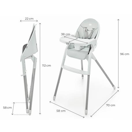 Chaise haute bébé DINNLY pliable évolutive 2 en 1 harnais 5 points plateau assise confortable Grey 6 - vertbaudet enfant 