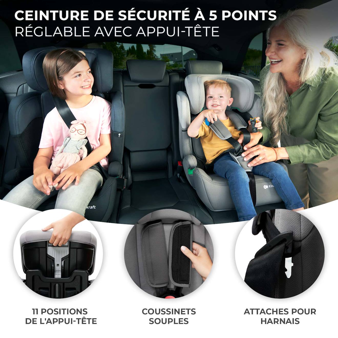 Sangle D'appui-tête Pour Siège Auto Enfant - Réglable, Respirante, Pour Les 3 à 12 Ans - Confort Et Sécurité En Voiture