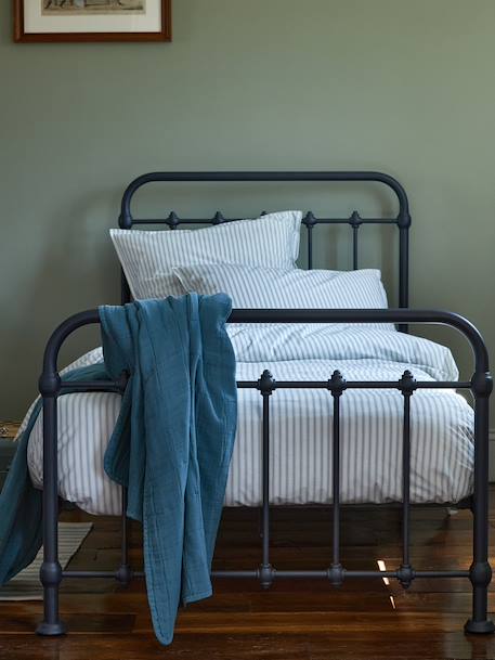 Housse de couette percale de coton 'coutil' Rayure bico bleu 1 - vertbaudet enfant 