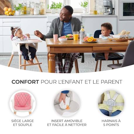 Chaise Haute Évolutive Kinderkraft SIENNA 2 en 1 avec Plateau Amovible, Harnais 5 Points et Repose-Pieds Confortable Grey+Pink 11 - vertbaudet enfant 