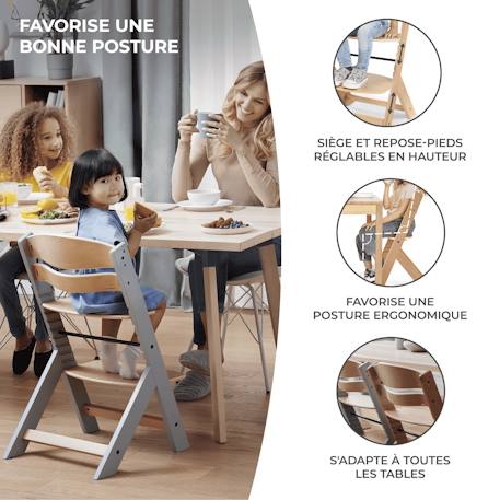 Chaise haute bois 3 en 1 reglable avec harnais, évolutive, réglable Beige+Blanc+Blanc/bois+Bleu marine+Bois naturel+Gris+Gris / bois+Marron 27 - vertbaudet enfant 