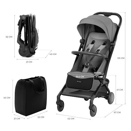 Poussette Cabine Kinderkraft PILOT 2 avec Pliage à Une Main, Position Allongée, Harnais Magnétique et UPF50+ Gris+Noir 6 - vertbaudet enfant 