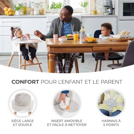 Chaise Haute Évolutive Kinderkraft SIENNA 2 en 1 avec Plateau Amovible, Harnais 5 Points et Repose-Pieds Confortable Grey+Pink 5 - vertbaudet enfant 