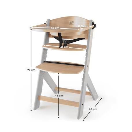 Chaise Haute Évolutive Kinderkraft ENOCK 2 en 1 avec Assise Réglable, Repose-Pieds Ajustable et Bois de Hêtre Massif Beige+Blanc+Blanc/bois+Bleu marine+Bois naturel+Gris+Gris / bois+Marron+Noir 42 - vertbaudet enfant 
