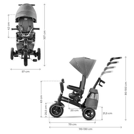 Tricycle Évolutif Kinderkraft EASYTWIST 5 en 1 avec Siège Rotatif 360°, Roues PU Increvables et Capote UPF50+ Beige+Gris+Noir+Vert 12 - vertbaudet enfant 