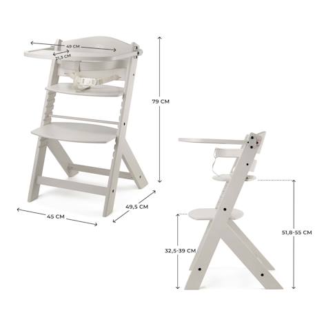 Chaise Haute Évolutive Kinderkraft ENOCK 2 en 1 avec Assise Réglable, Repose-Pieds Ajustable et Bois de Hêtre Massif Beige+Blanc+Blanc/bois+Bleu marine+Bois naturel+Gris+Gris / bois+Marron+Noir 6 - vertbaudet enfant 