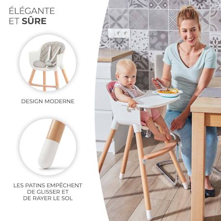 Chaise Haute Évolutive Kinderkraft SIENNA 2 en 1 avec Plateau Amovible, Harnais 5 Points et Repose-Pieds Confortable Grey+Pink 4 - vertbaudet enfant 