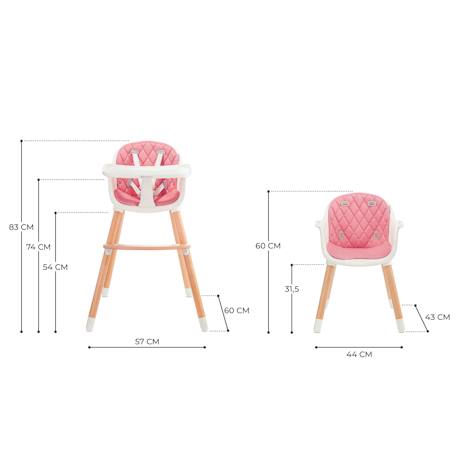 Chaise Haute Évolutive Kinderkraft SIENNA 2 en 1 avec Plateau Amovible, Harnais 5 Points et Repose-Pieds Confortable Grey+Pink 12 - vertbaudet enfant 