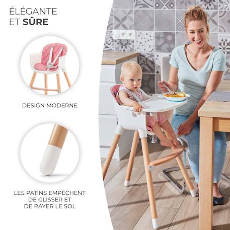 Chaise Haute Évolutive Kinderkraft SIENNA 2 en 1 avec Plateau Amovible, Harnais 5 Points et Repose-Pieds Confortable Grey+Pink 10 - vertbaudet enfant 