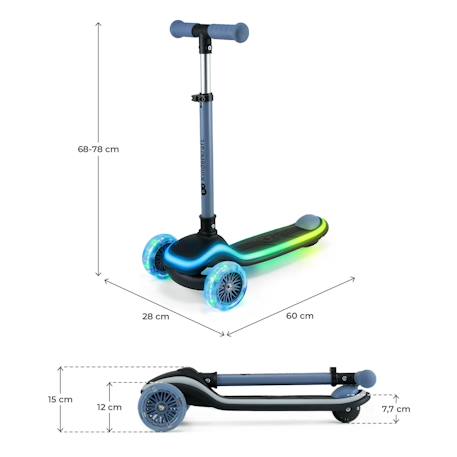 Trottinette RAKET Tricycle Pliable avec Roues LED RGB, Guidon Réglable et Frein à Pied Beige+Bleu+Noir+Rosa 12 - vertbaudet enfant 