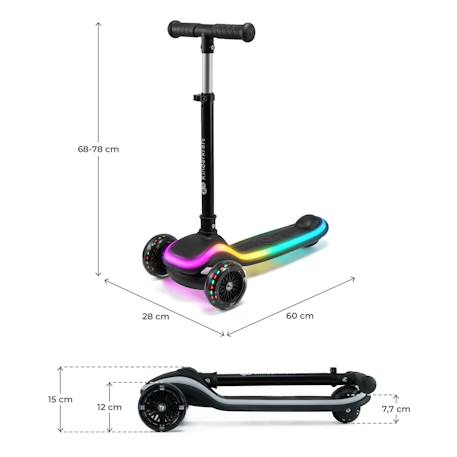 Trottinette RAKET Tricycle Pliable avec Roues LED RGB, Guidon Réglable et Frein à Pied Beige+Bleu+Noir+Rosa 18 - vertbaudet enfant 