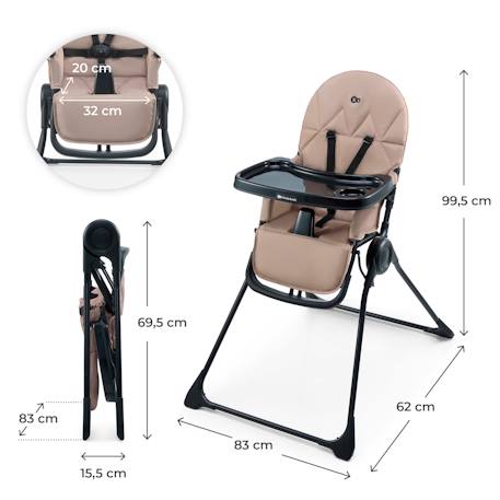 Chaise Haute Bébé Kinderkraft BINCI pliable et compacte avec plateau réglable, harnais 5 points et repose-pieds Beige+Grey+Light grey 6 - vertbaudet enfant 