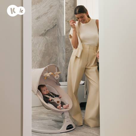 Transat Électrique Kinderkraft TULSY avec 5 Vitesses de Balancement, Bluetooth, Télécommande et Dossier Réglable Beige+Gris 9 - vertbaudet enfant 