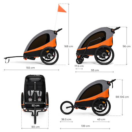 Remorque vélo enfant 3 en 1 convertible fonctions poussette et jogger Bleu+Orange 12 - vertbaudet enfant 