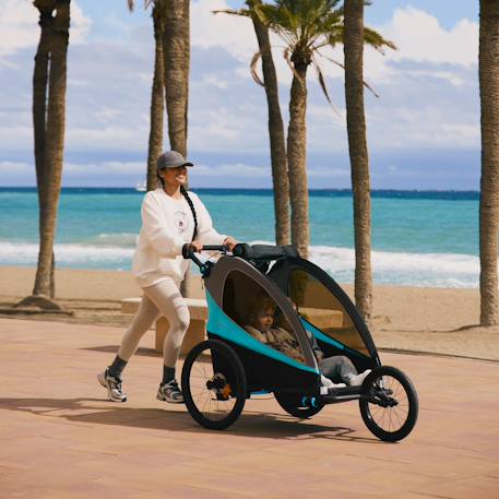 Remorque vélo enfant 3 en 1 convertible fonctions poussette et jogger Bleu+Orange 9 - vertbaudet enfant 