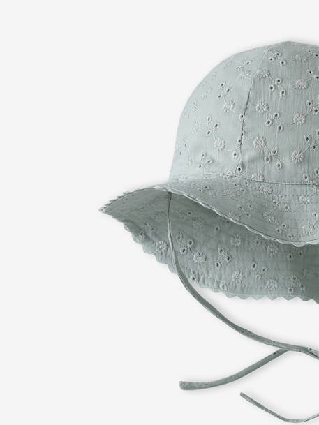 Chapeau en broderie anglaise bébé fille écru+vert sauge+vieux rose 5 - vertbaudet enfant 