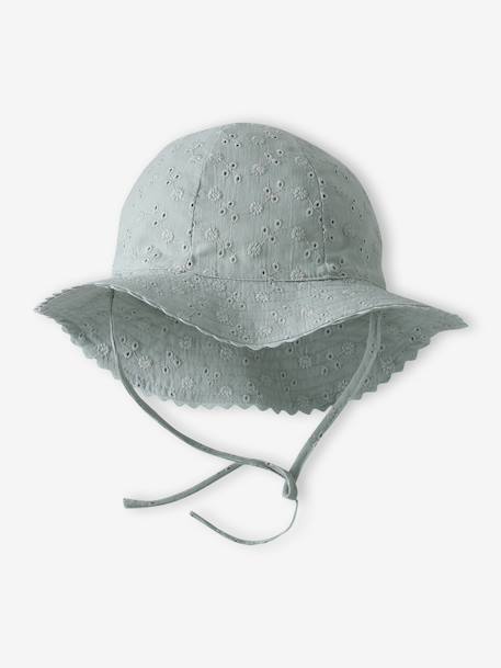 Chapeau en broderie anglaise bébé fille écru+vert sauge+vieux rose 4 - vertbaudet enfant 