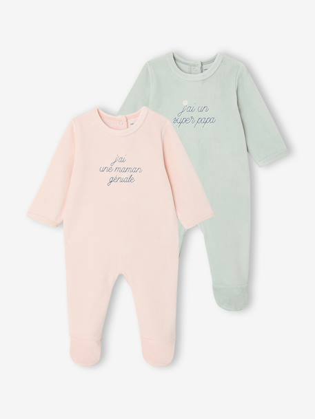 Lot 2 pyjamas bébé fille velours rose 1 - vertbaudet enfant 