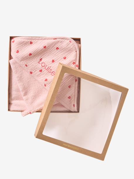 Cape de bain + gant de toilette MON COEUR rose imprimé 4 - vertbaudet enfant 