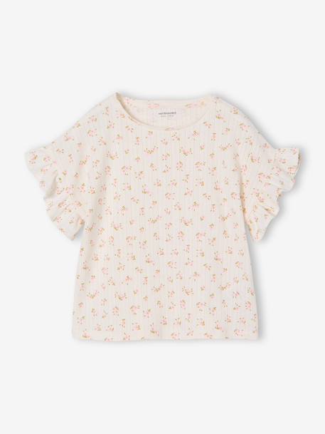 T-shirt fille en maille pointelle écru 1 - vertbaudet enfant 