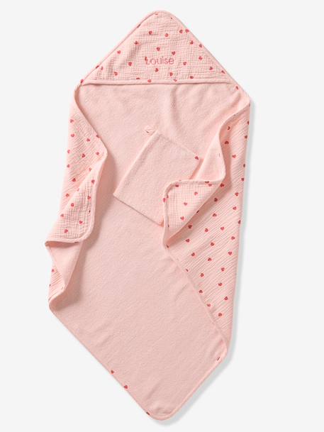 Cape de bain + gant de toilette MON COEUR rose imprimé 3 - vertbaudet enfant 