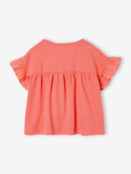 T-shirt fille manches détails brodés corail+écru+kaki 2 - vertbaudet enfant 
