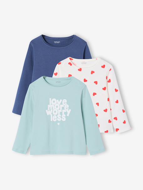 Lot de 3 t-shirts fille fantaisie manches longues anthracite+bleu grisé+corail+indigo+rose 23 - vertbaudet enfant 